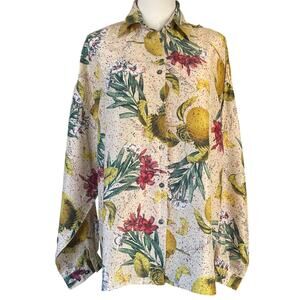 Vintage Express Silk Blouse Button Up Fruity 90s Y2K Maximalist Size Medium